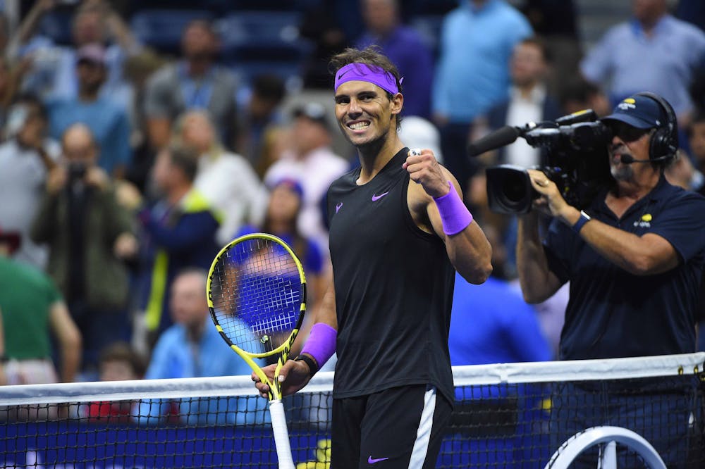 Rafael Nadal smiling as he just qualified for the 2019 US Open final