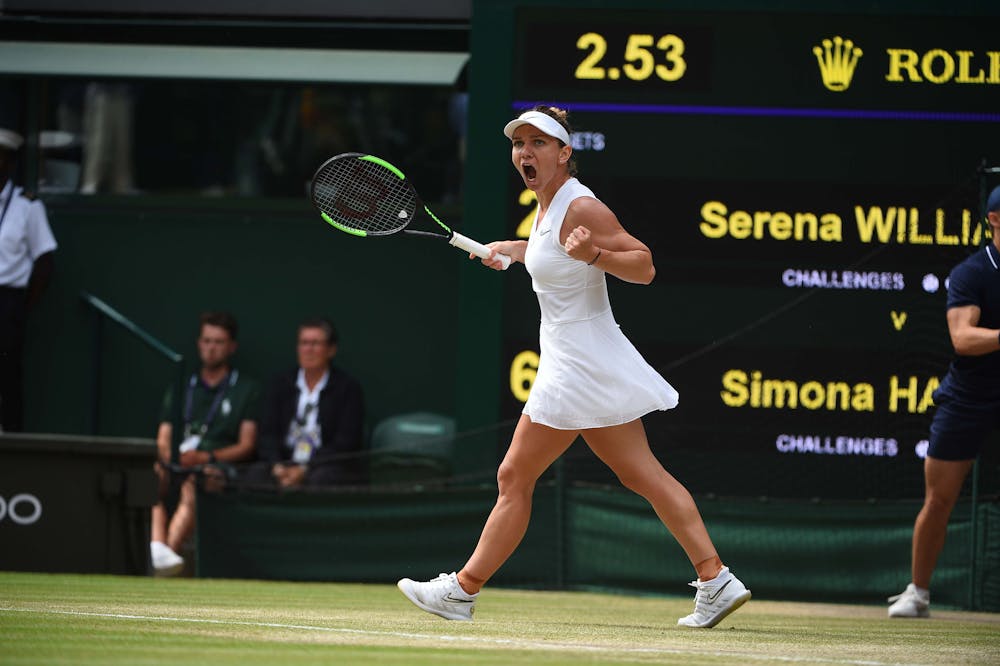 Pumped Simona Halep during her Wimbledon 2019 final