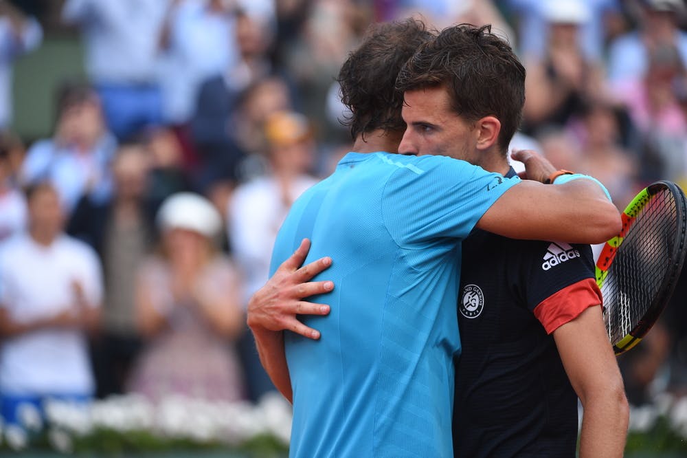 Rafael Nadal hugging Dominic Thiem in the Roland-Garros 2018 final