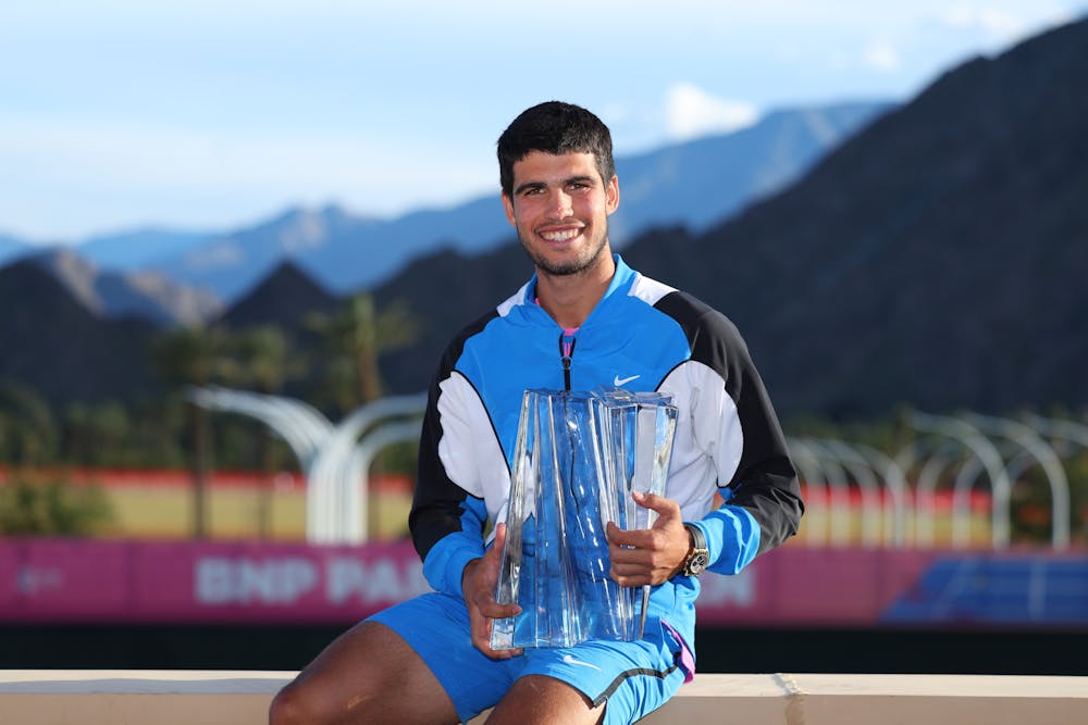 Carlos Alcaraz, trophée, Indian Wells 2024