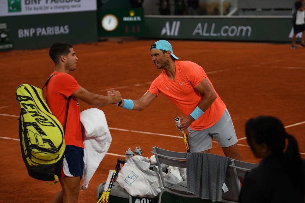 Carlos Alcaraz, Rafael Nadal, Roland Garros 2022, practice May 20