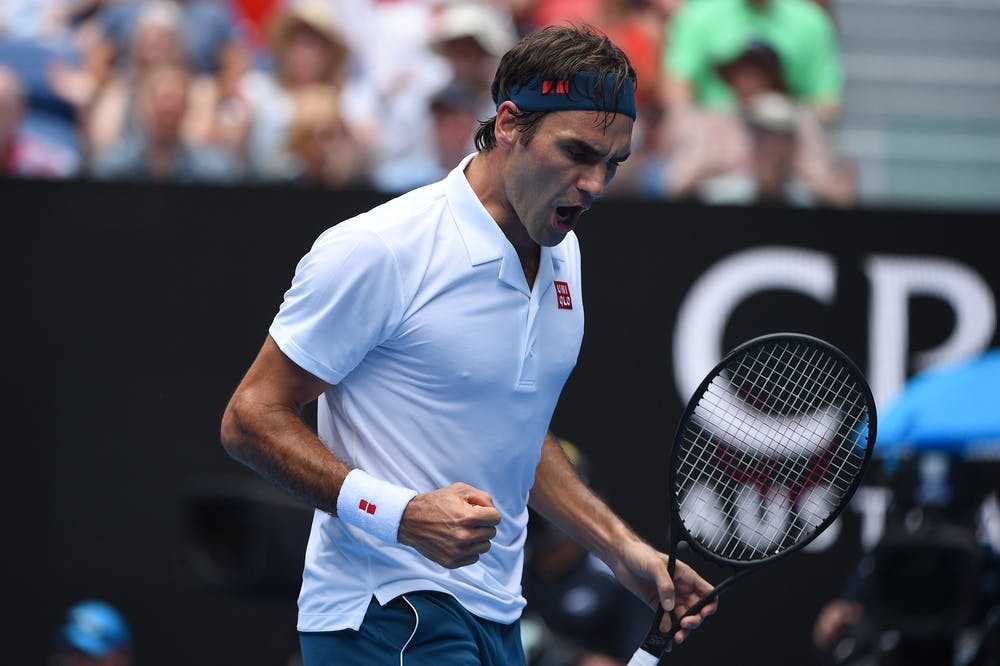 Roger Federer fist pumping of joy during 2019 Australian Open
