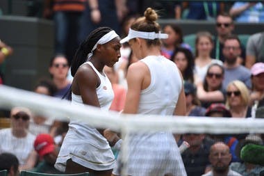 Cori Gauff and Simona Halep at Wimbledon 2019