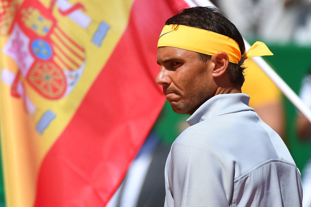 Rafael Nadal in front of the Spanish flag during Monte-Carlo 2018