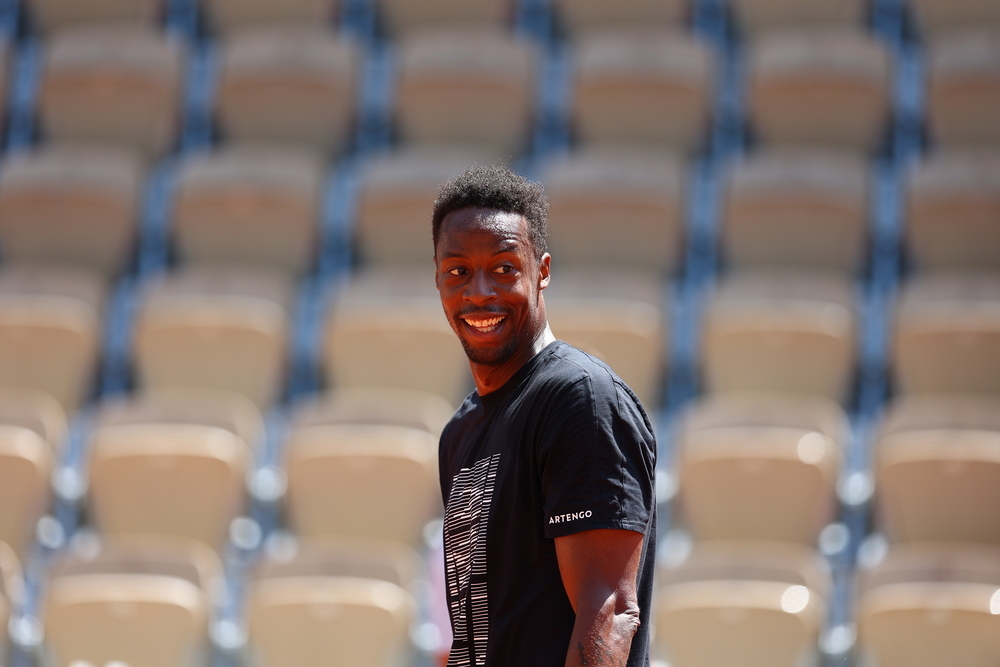 Gaël Monfils on the practice court at Roland-Garros 2023