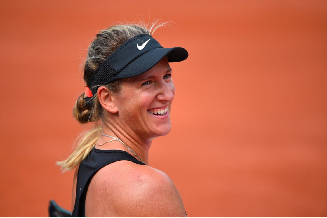 Victoria Azarenka smiling at practice Roland-Garros 2018 entraînement