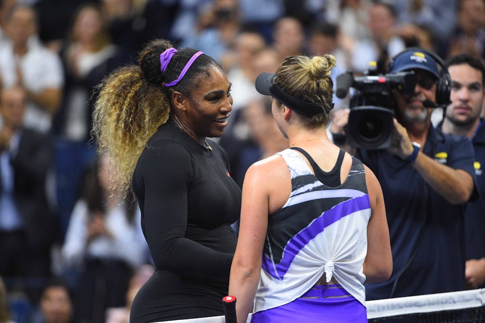 Serena Williams and Elina Svitolina at the net 2019 US Open