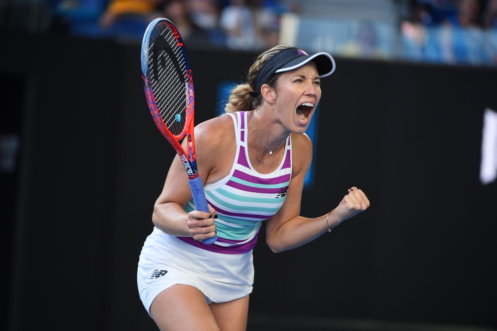 Danielle Collins shouting out of joy during 2019 Australian open