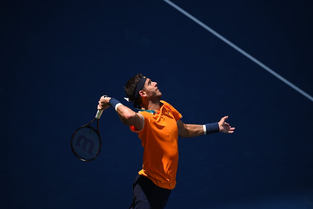 Juan Martin Del Potro serving in the shadow during 2018 US Open