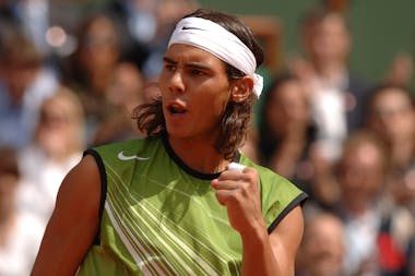 Rafael Nadal during his first round at Roland-Garros 2005