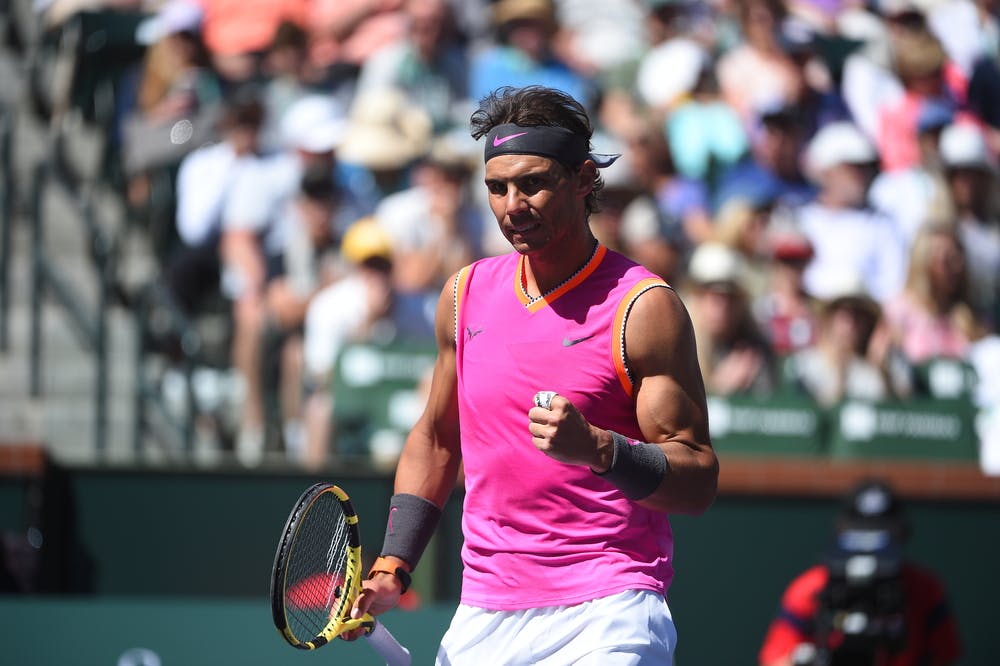 Rafael Nadal fist pumping during 2019 Indian Wells Masters 1000