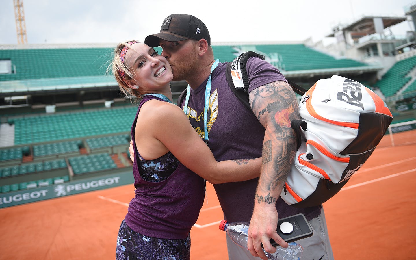 Bethanie Mattek-Sands et son mari Justin sur le court Philippe-Chatrier, entraînement / practice Roland-Garros 2018