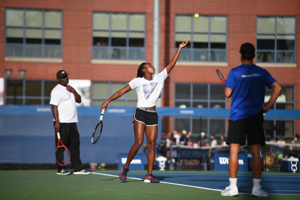 Cori Gauff at practice with father and coach during 2019 US Open