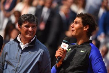 Rafael et Toni Nadal à la remise des prix de Roland-Garros 2017./ Rafael and Toni Nadal at the trophy ceremony Roland-Garros 2017