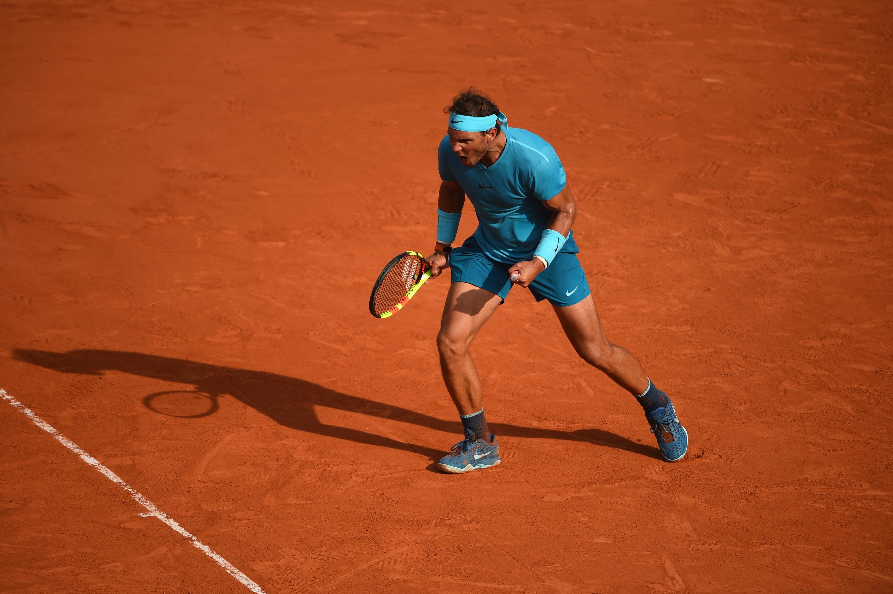 Rafael Nadal shouting a famous vamos! during Roland-Garros 2018