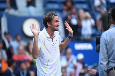 Daniil Medvedev playing with the crowd at the end of his quartefinal match at the 2019 US Open