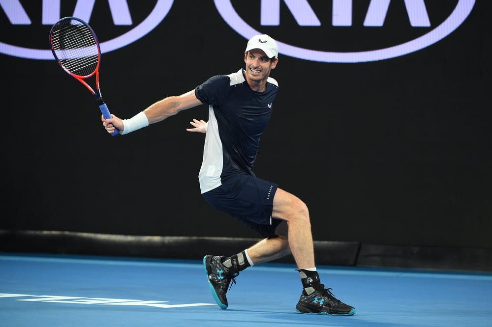 Andy Murray hitting a backhand during the 2019 Australian Open