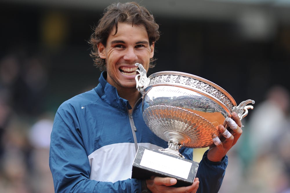 Rafael Nadal with the trophy at Roland-Garros 2013