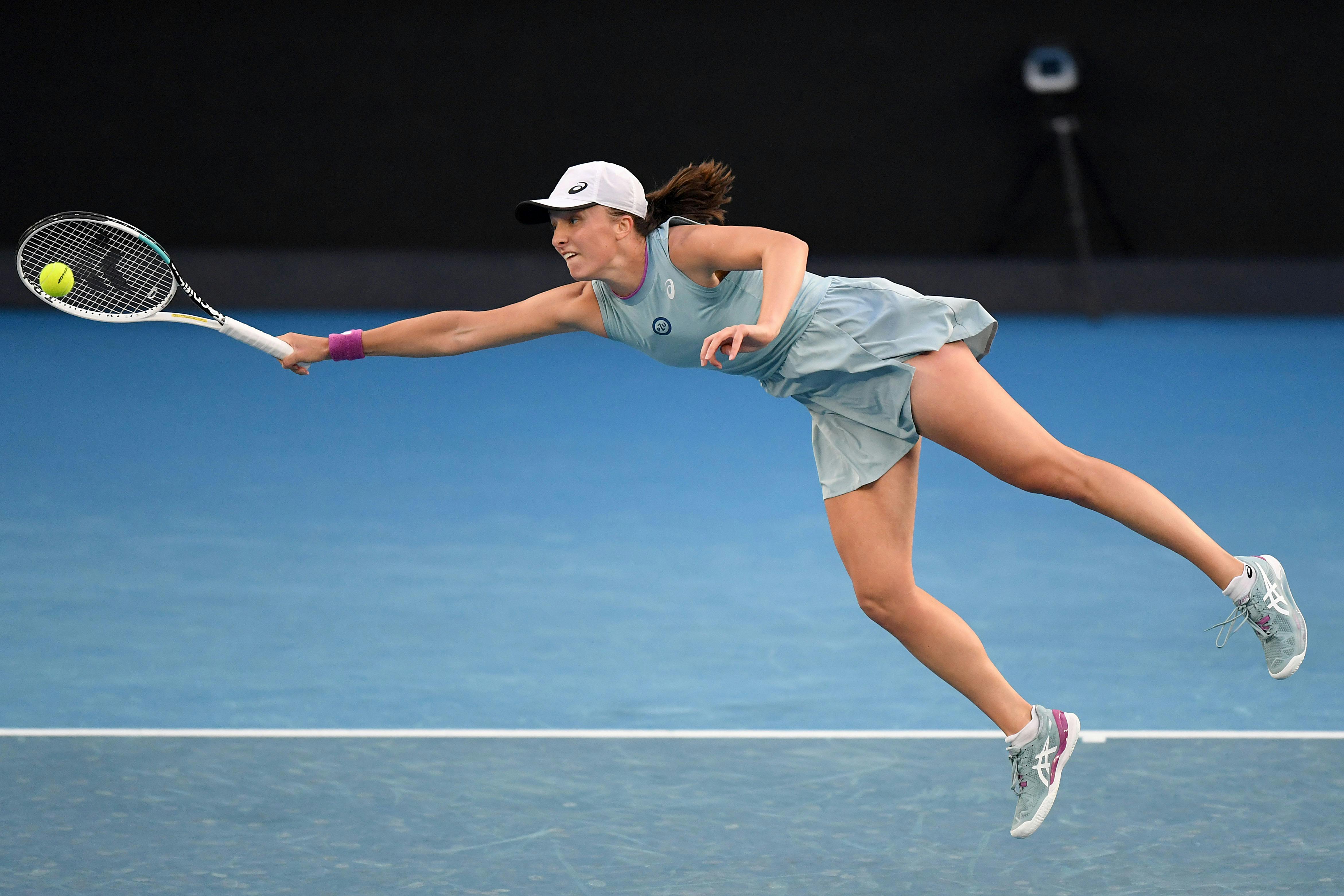 Iga Swiatek during her match against Simona Halep at the 2021 Australian Open
