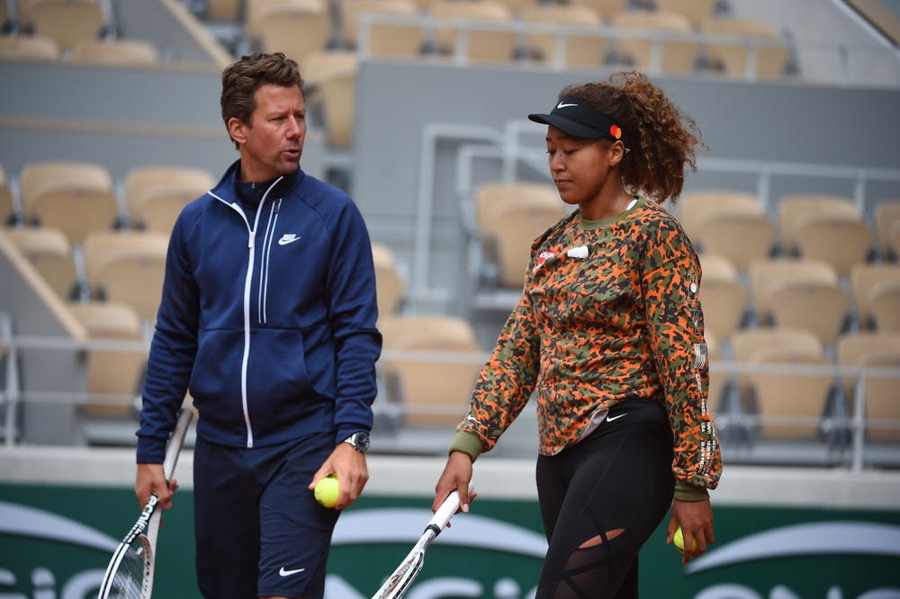 Naomi Osaka, Wim Fissette, Roland Garros 2021, practice