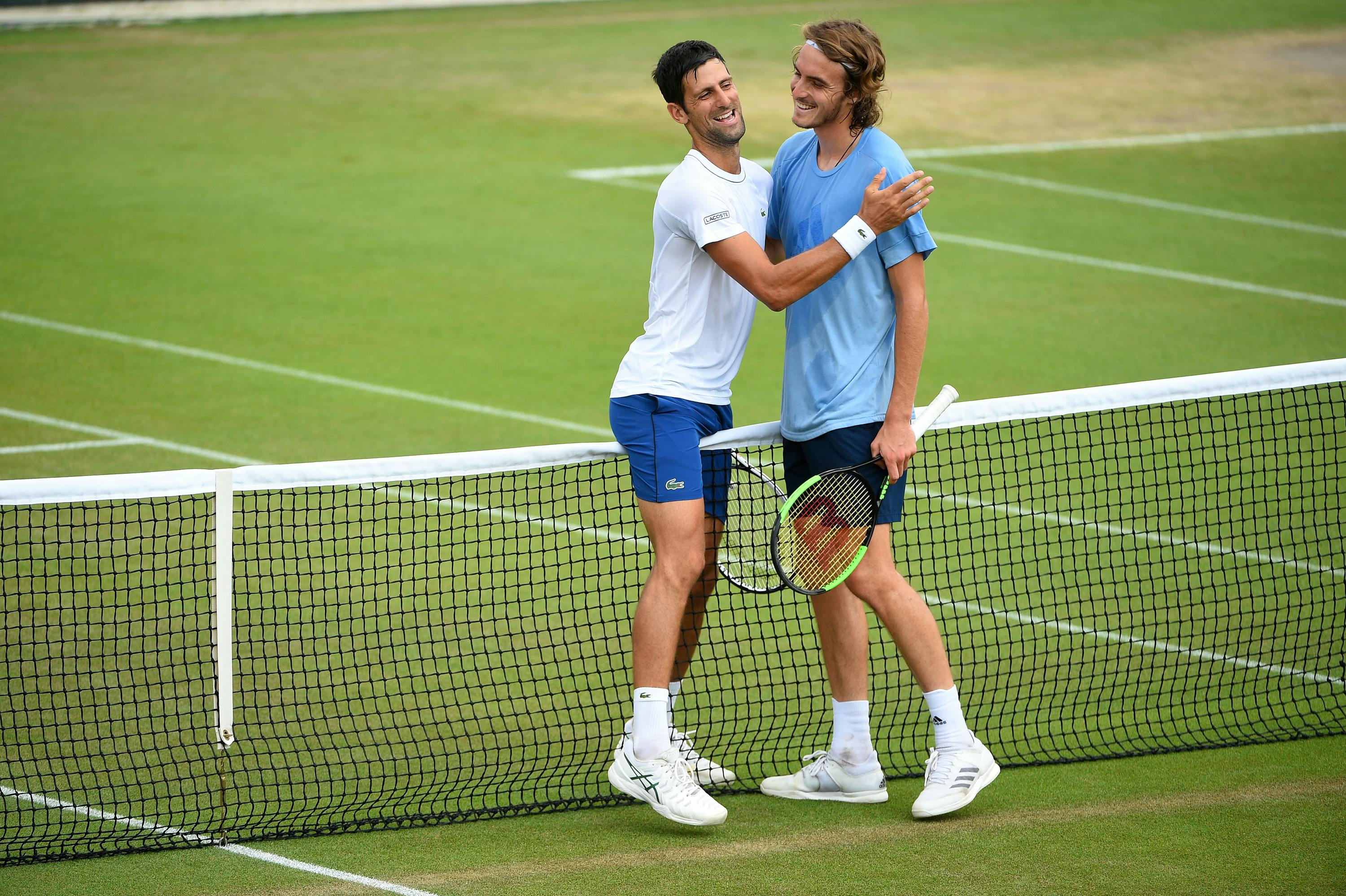 Stefanos Tsitsipas and Novak Djokovic laid back at pratice Wimbledon 2018