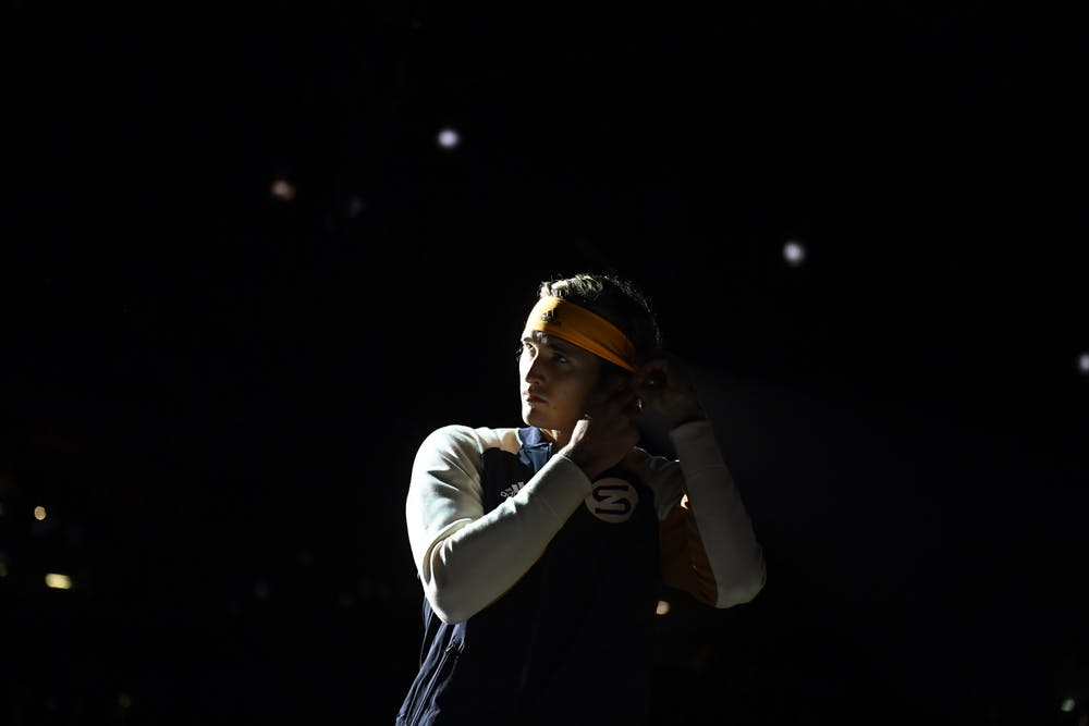 Alexander Zverev in the shadow during the Rolex Paris Masters 2019