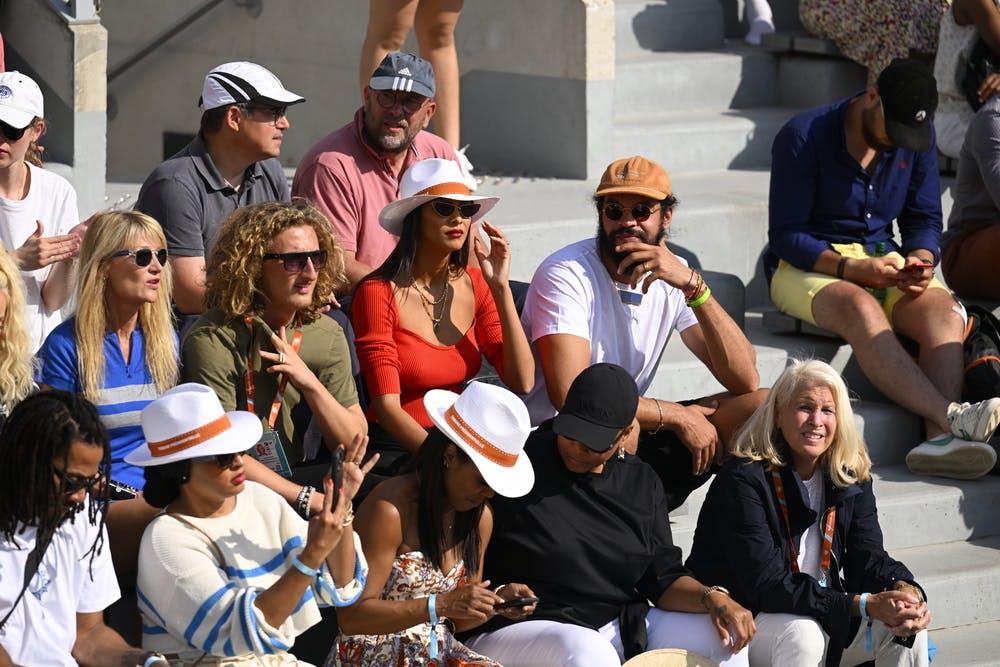 Joakim Noah, Jill Smoller, Queen Latifah, Frances Tiafo's player box, Roland-Garros 2023 first round