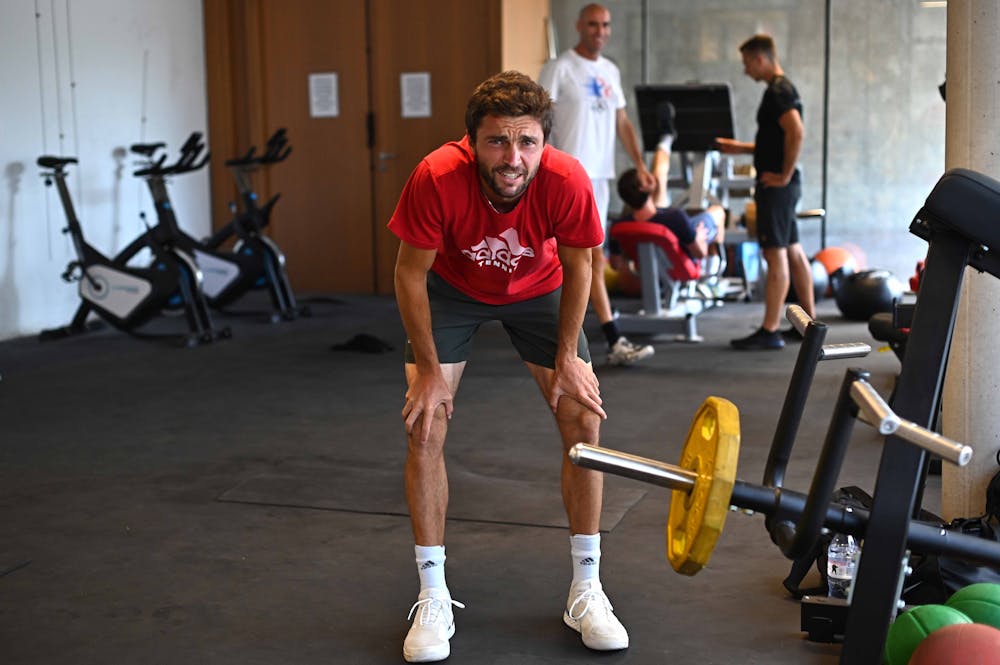 Gilles Simon at the gym in Cannes.