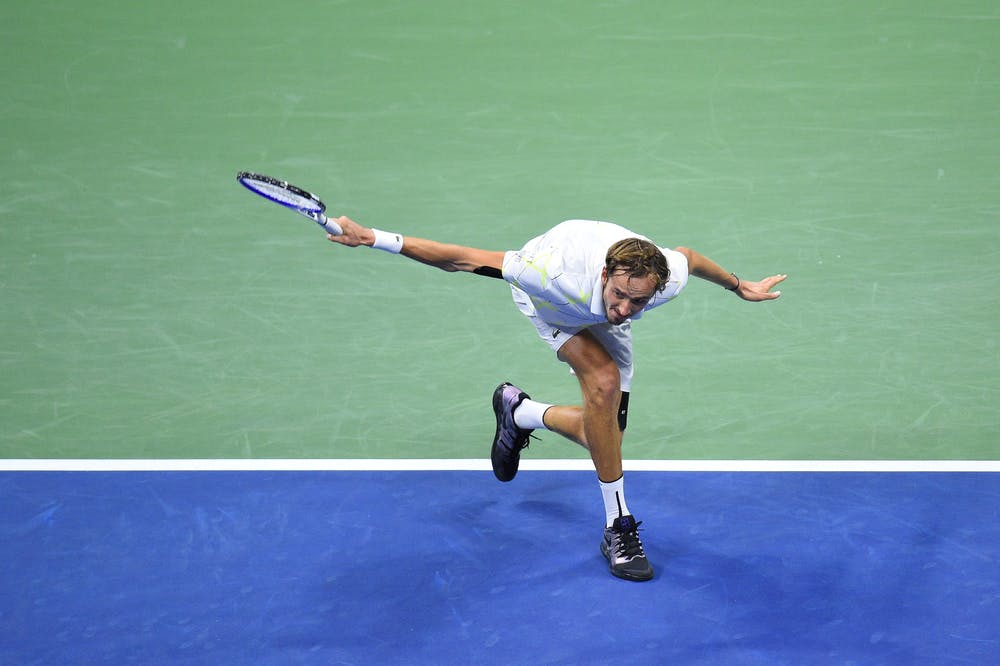 Daniil Medvedev slicing the ball during the 2019 US Open final