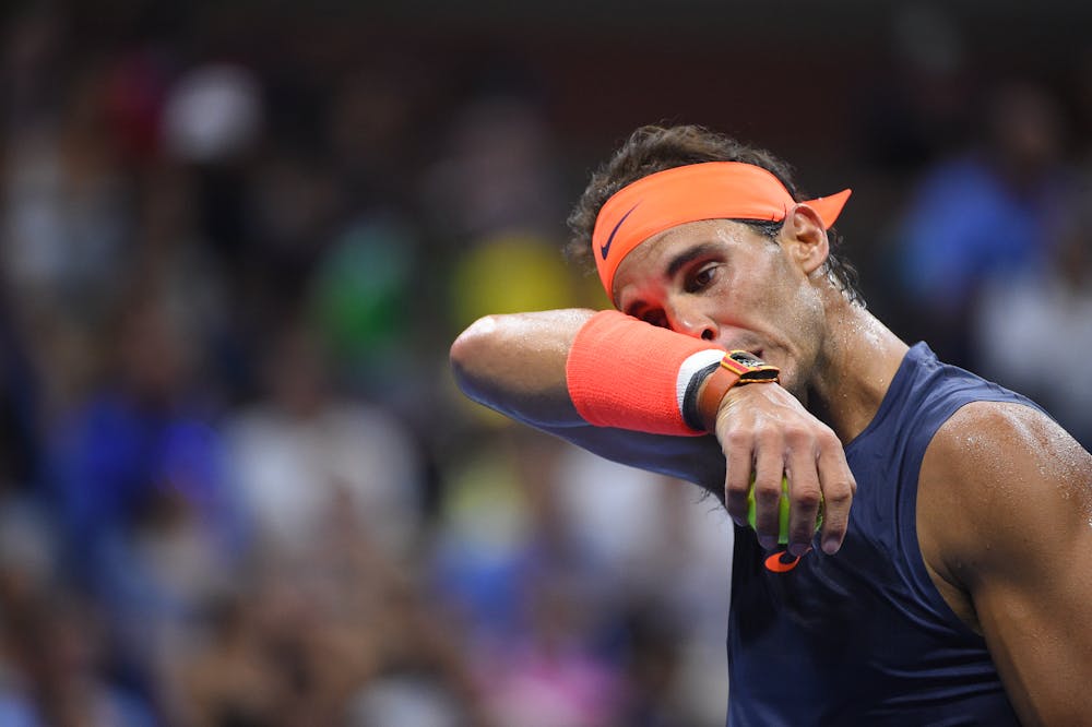 Rafael Nadal sweating US Open 2018
