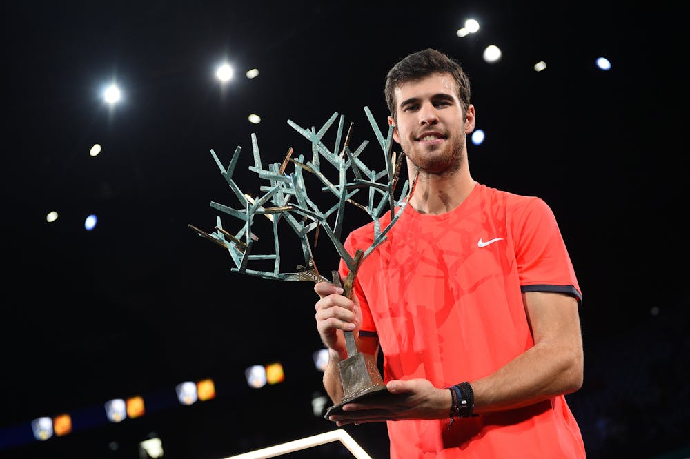 Karen Khachanov with his trophy Rolex Paris Masters 2018