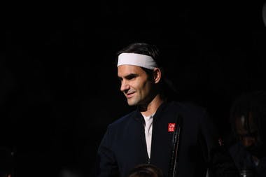 Roger Federer smiling at the 2018 Rolex Paris Masters