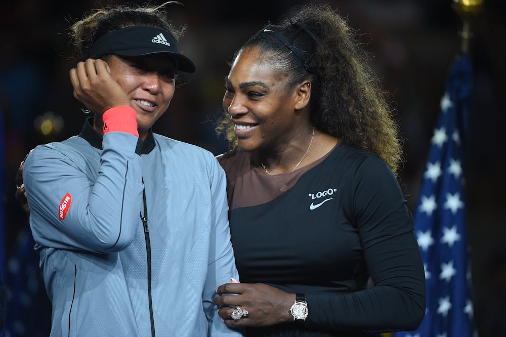Naomi Osaka and Serena Williams during the trophy presentation US Open 2018