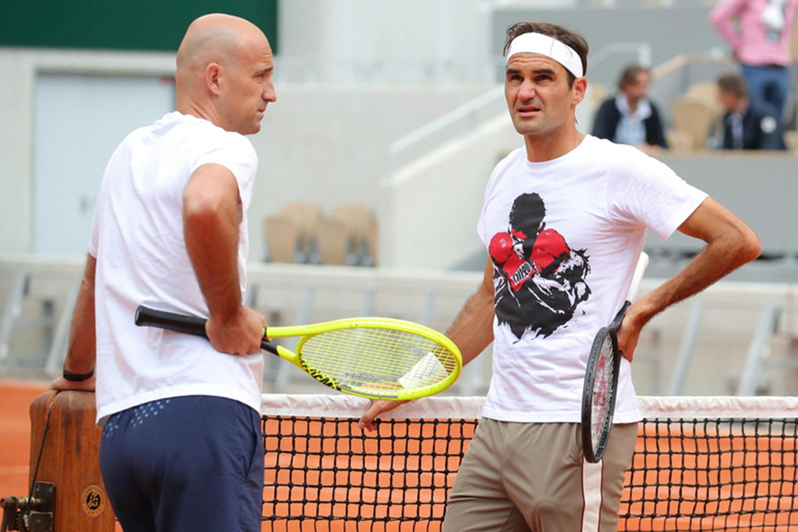 Roger Federer and coach Ivan Ljubicic at practice