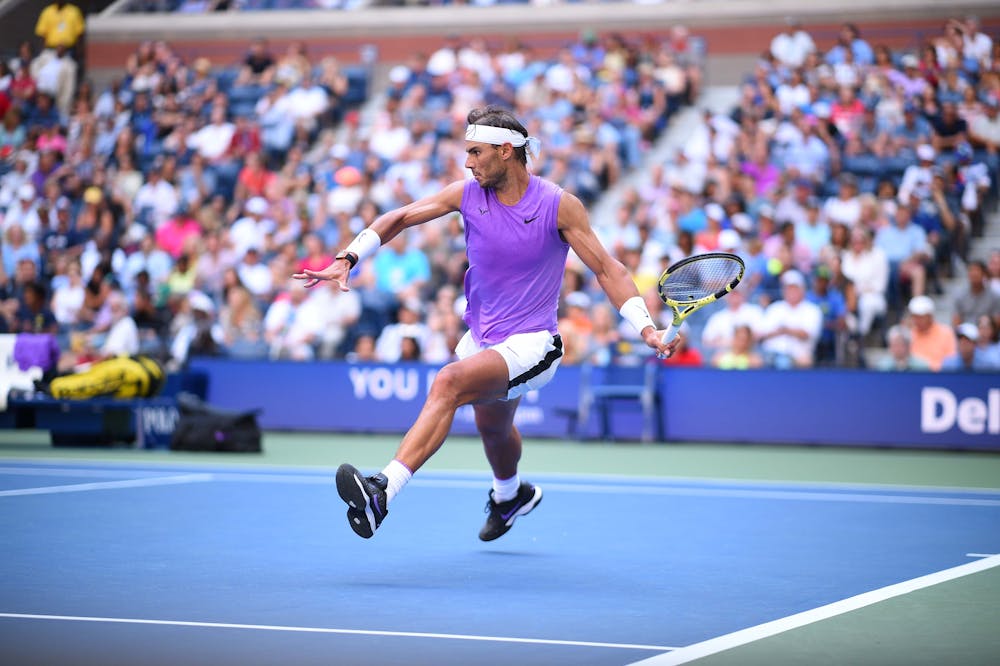 Rafael Nadal preparing a forehand during his third round match at the 2019 US Open