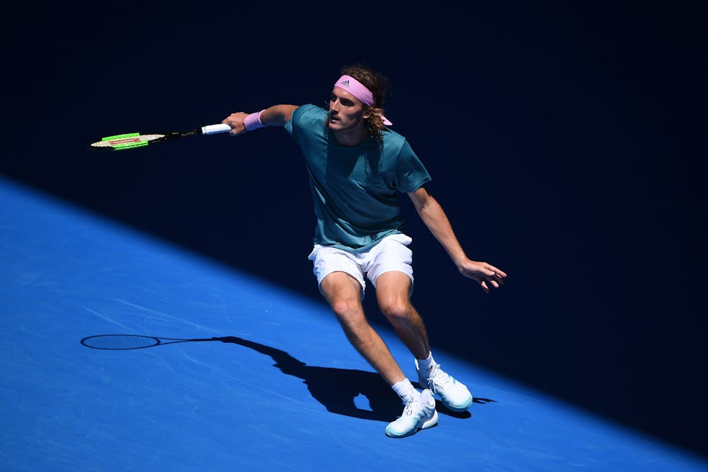 Stefanos Tsitsipasslicing at the 2019 Australian Open