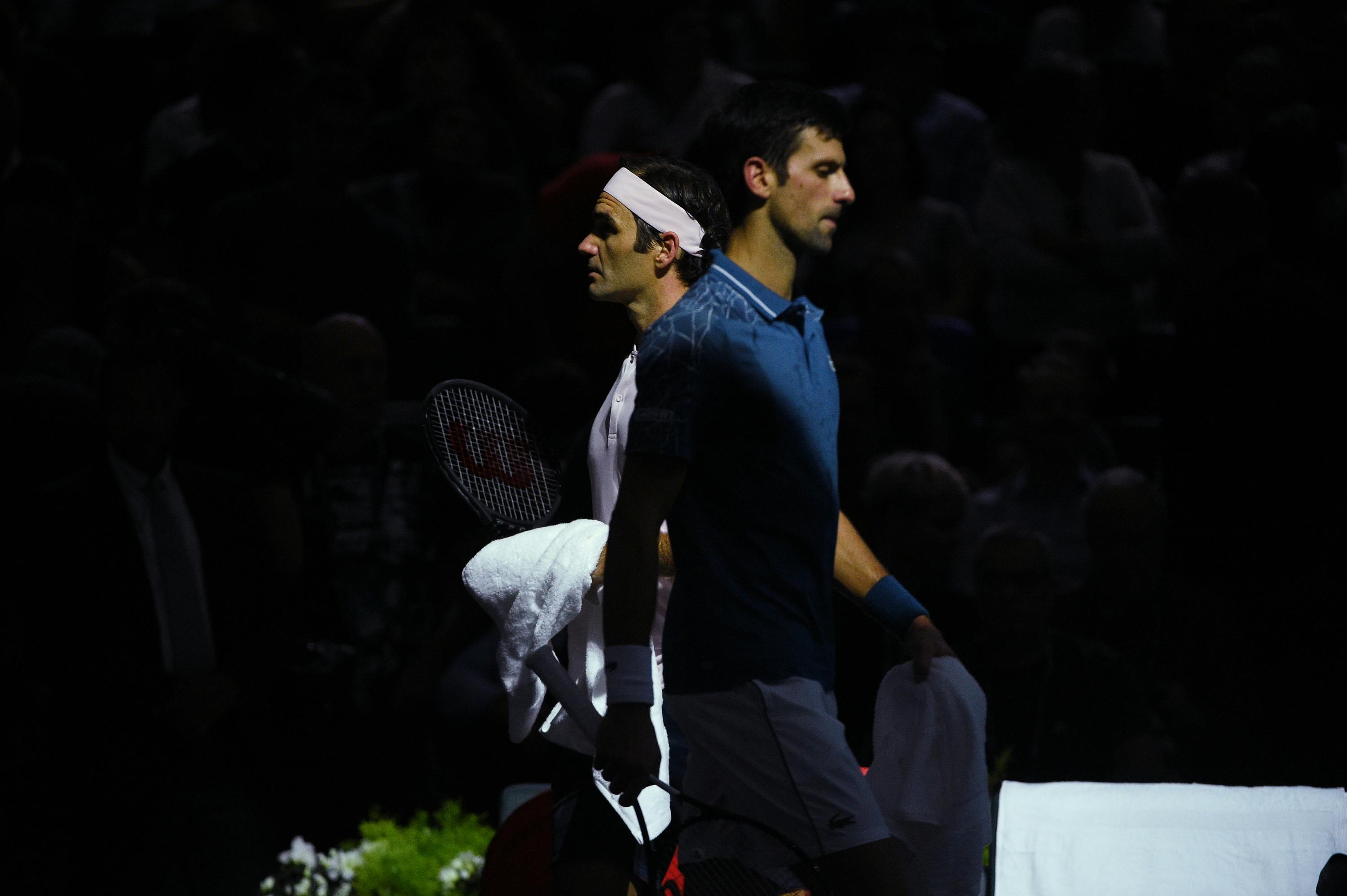 Roger Federer and Novak Djokovic at 2018 the Rolex Paris Masters