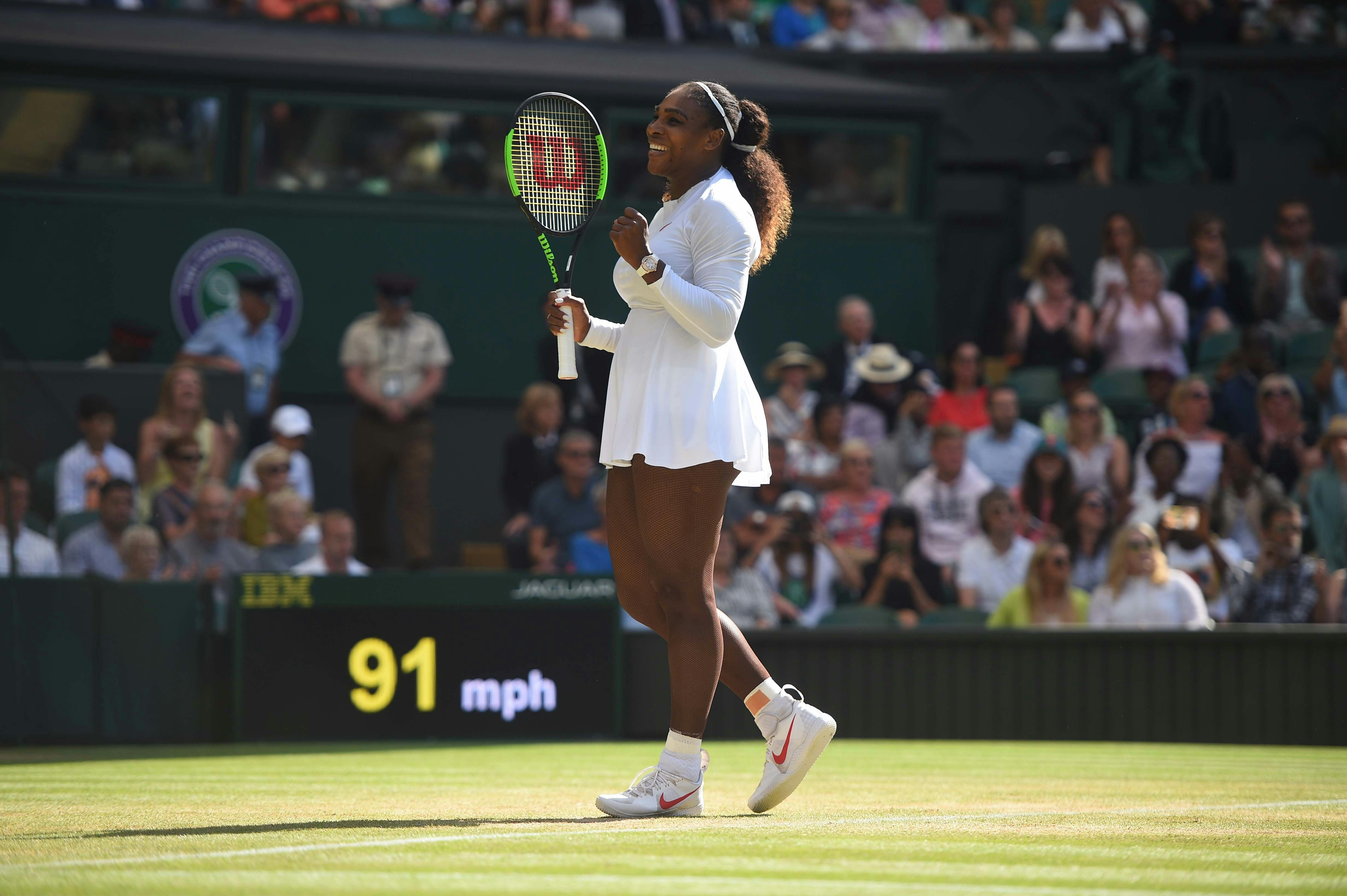 Serena Wiliams smiles after qualifying for Wimbledon 2018 semis.
