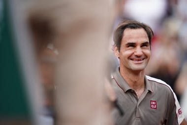 Smiling Roger Federer during 2019 Roland-Garros