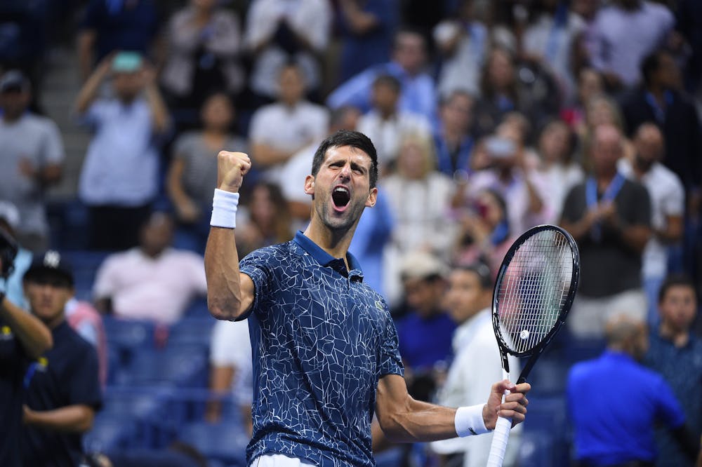 Novak Djokovic jumping of joy after his semifinal win at the US Open 2018