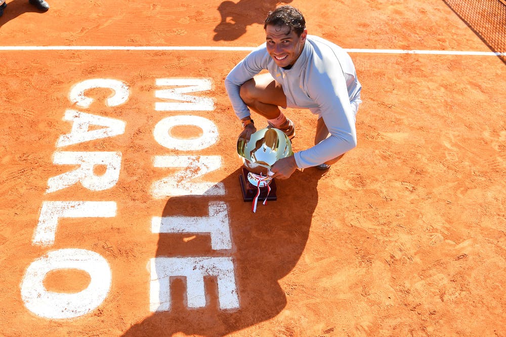 Rafael Nadal posing with his trophy at 2018 Monte-Carlo Masters 1000