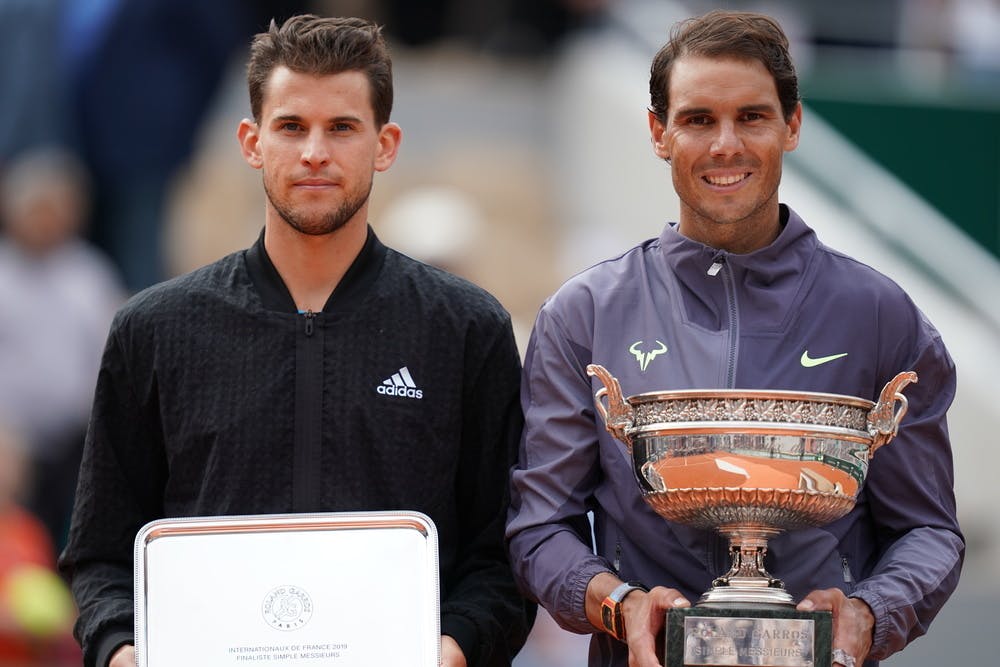 Rafael Nadal and Dominic Thiem posing after the Roland-Garros 2019 final.