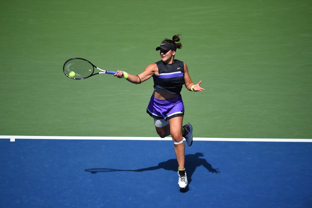 Bianca Andreescu hitting a forheand during US Open 2019