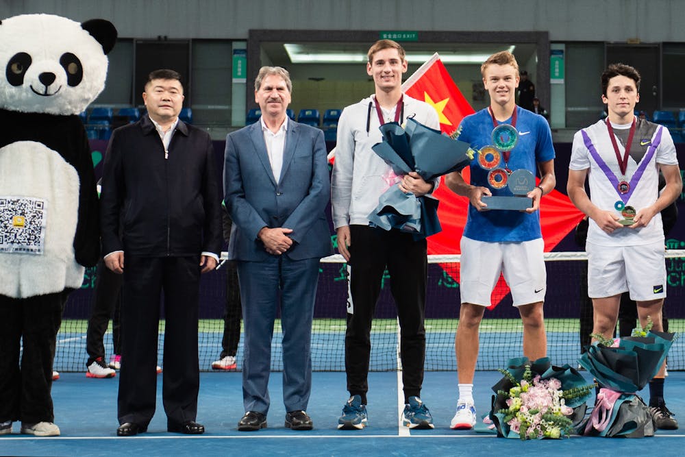 Holger Vitus Nodskov Rune, Harold Mayot and Valentin Royer in Chengdu for the ITF juniors Masters 2019