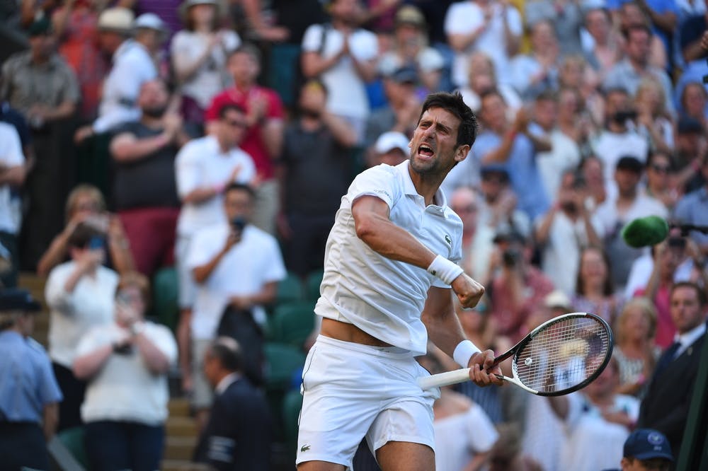 Novak Djokovic fist pumping Wimbledon 2018