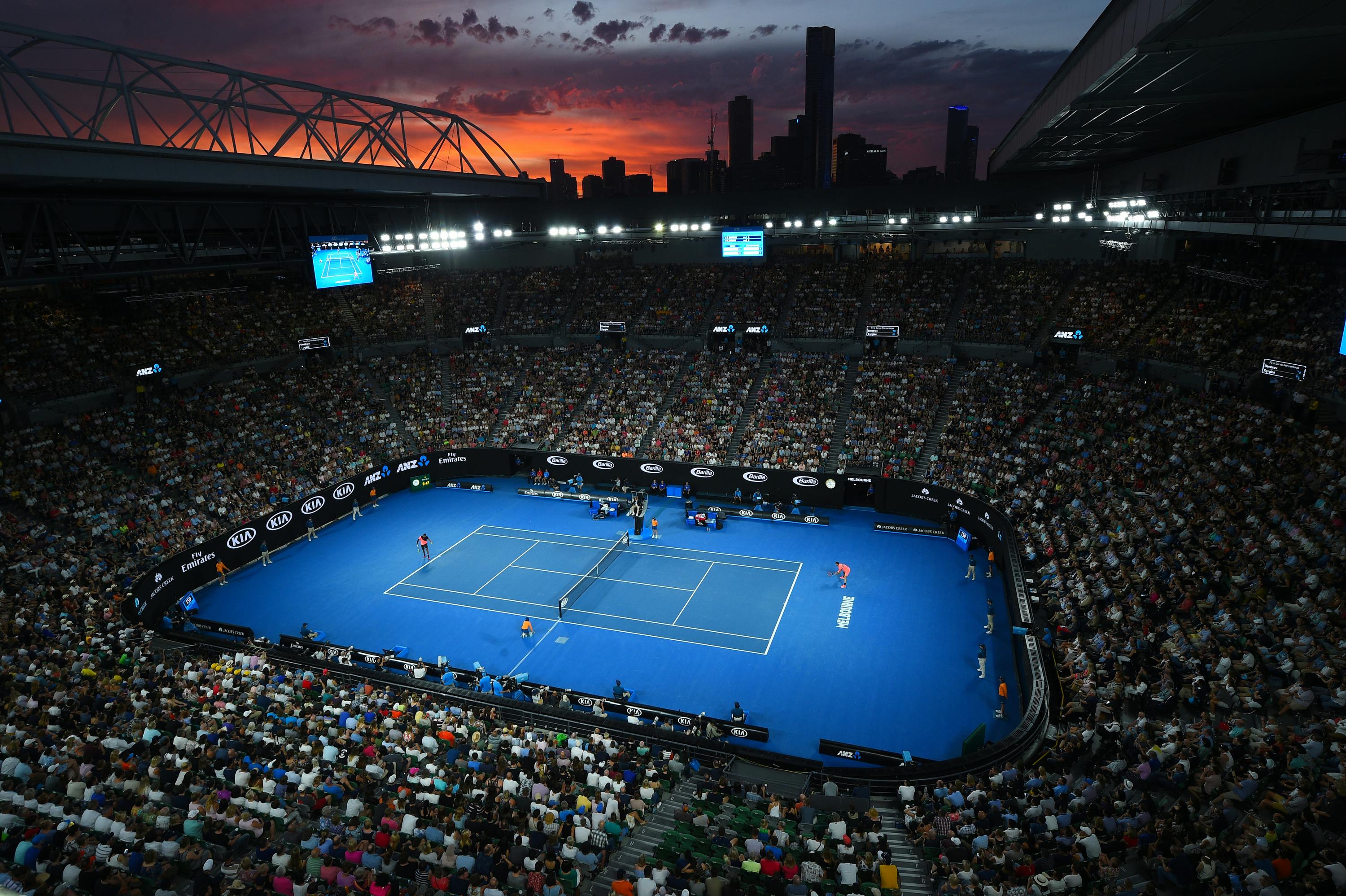 Beautiful skyline at dawn on the Rod Laver Arena during the 2018 Australian Open