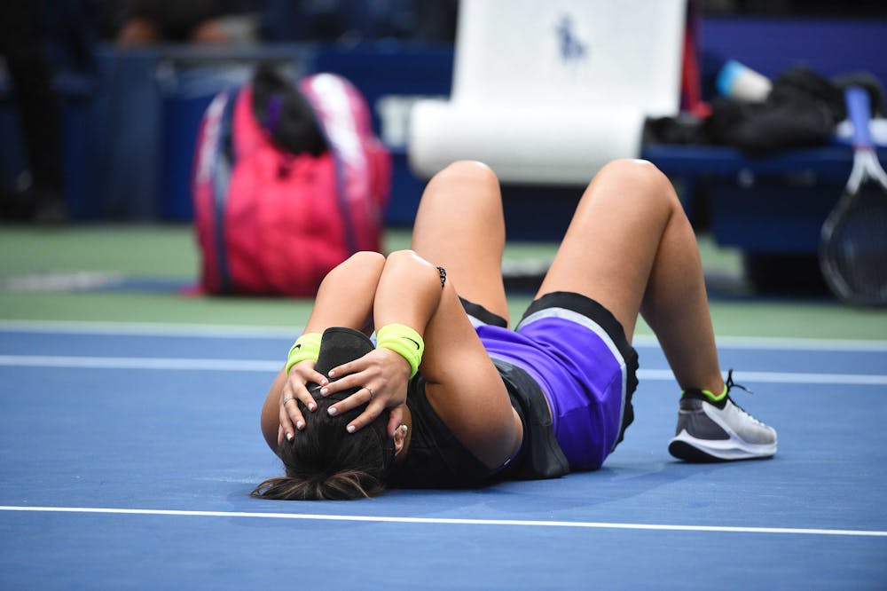 Bianca Andreescu on the ground as she won the 2019 US Open