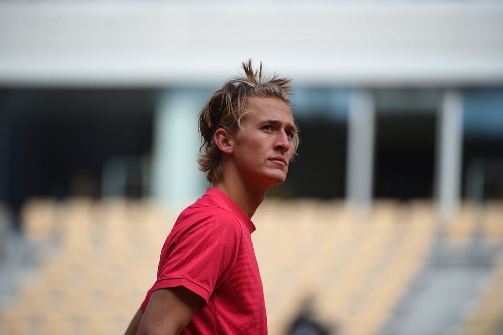 Sebastian Korda during his match against Rafael Nadal at Roland-Garros 2020