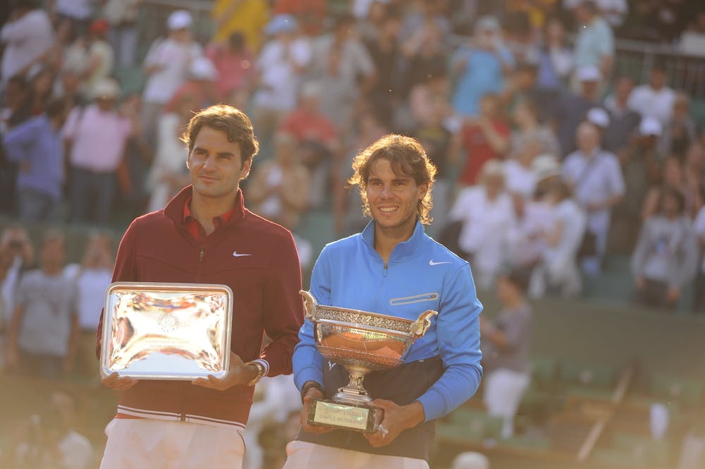 Nadal Federer 2011 final roland garros trophy