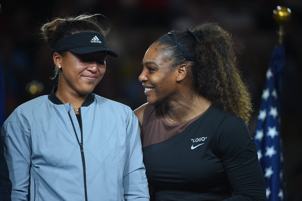 Naomi Osaka and Serena Williams during the US Open 2018 trophy presentation